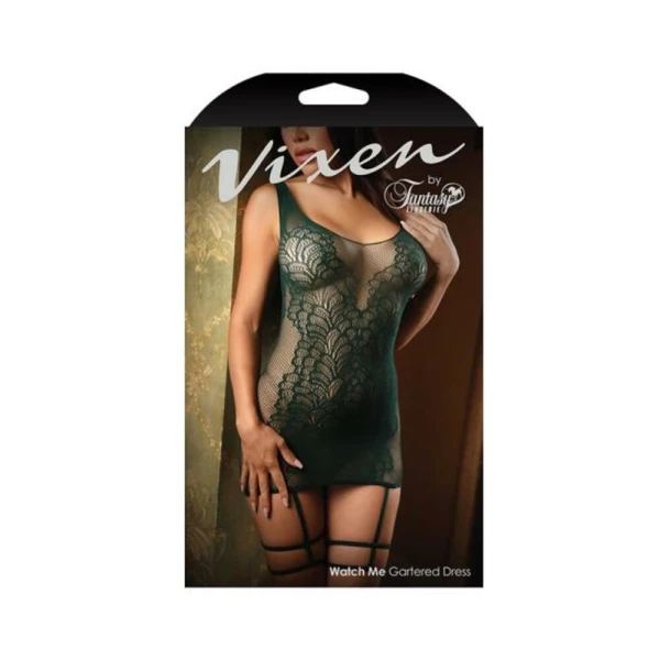 Women's Lingerie: Fantasy Lingerie Vixen Watch Me Gartered Seamless Dress Green O/s