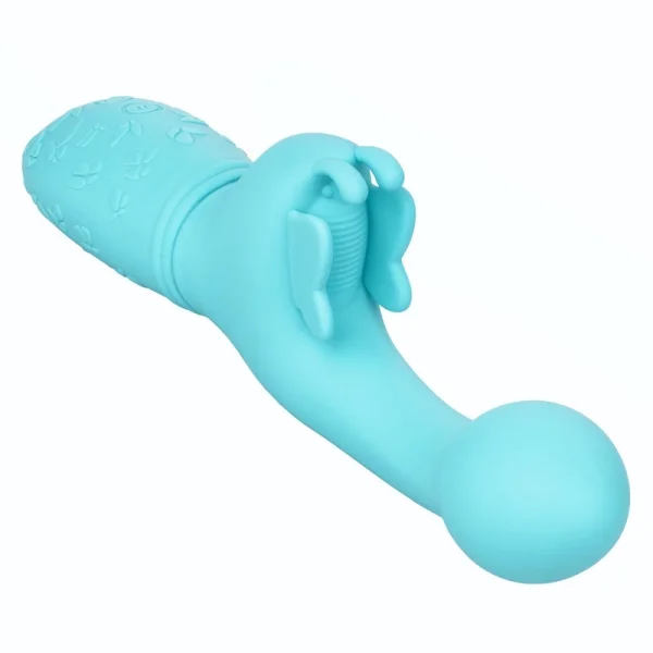 Butterfly Kiss Silicone Rechargeable Waterproof Dual-Stimulation Vibrator By CalExotics - Blue