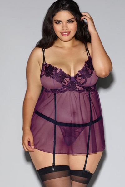 Dreamgirl Gardenia Babydoll with Garters & G-String