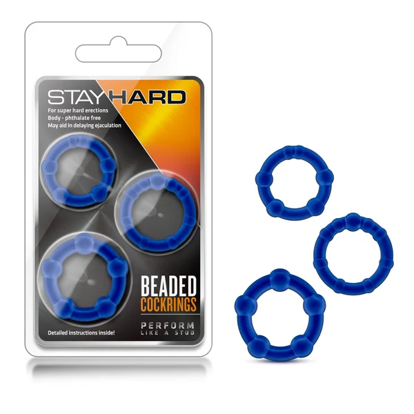 Stay Hard Beaded Cock Rings - 3 Pack - Blue — image 9 of 12