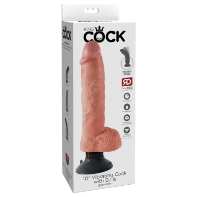 King Cock 10 Inch Vibrating Cock With Balls Flesh