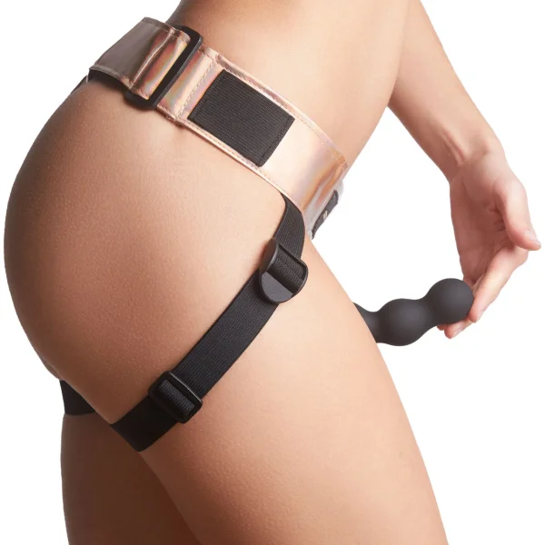 Strap-On-Me Curious Leatherette Harness - Holographic Rose Gold
