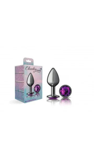 Cheeky Charms Gunmetal Grey Butt Plug with Purple Gem