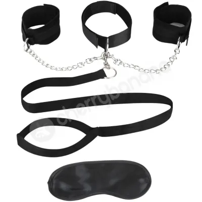 Lux Fetish Collar Leash With Wrist Cuffs Bonus Blindfold