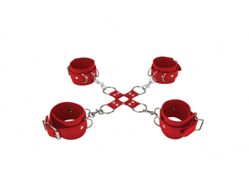 Leather Hand And Legcuffs - Red -