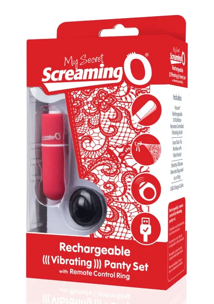 Charged My Secret Rechargeable 10 Function Remote Control Panty Vibe By Screaming O - Red