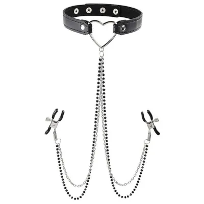 Sex And Mischief Amor Collar With Nipple Clamps