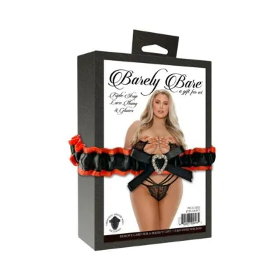 Barely Bare Triple strap Lace Thong Glove Plus Size Black