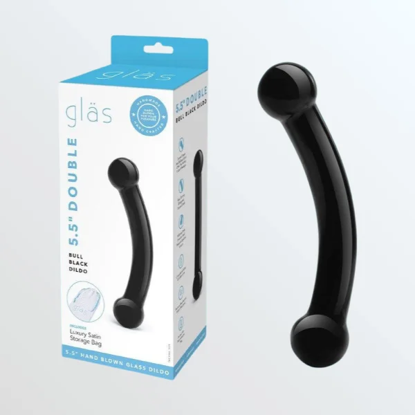 Gläs Double Bull Black Glass Dildo