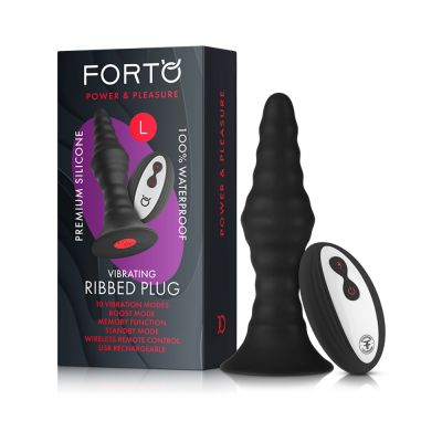 Forto Vibrating Ribbed Plug W remote Large Blk