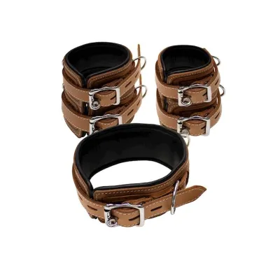 Bound X Tooled Leather Cuffs And Collar Set