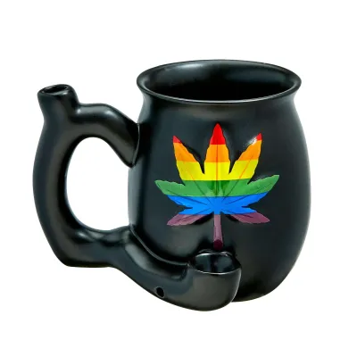 Embossed Leaf Matt Black Mug Rainbow Leaf