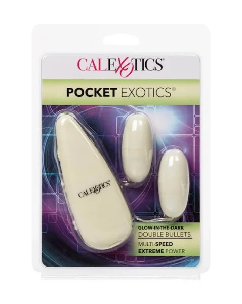 Glow In The Dark Pocket Exotics Vibrating Glowing Double Bullets - Glow In The Dark