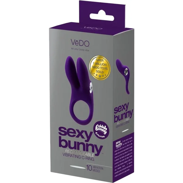 Sexy Bunny Rechargeable Silicone Vibrating Cock Ring by VeDO - Purple