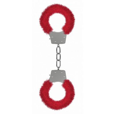 Pleasure Handcuffs Furry Red Red