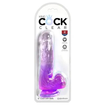 King Cock Clear 6 Inch With Balls Purple