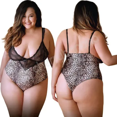 Curve Animal Print Lace Teddy 1X 2X