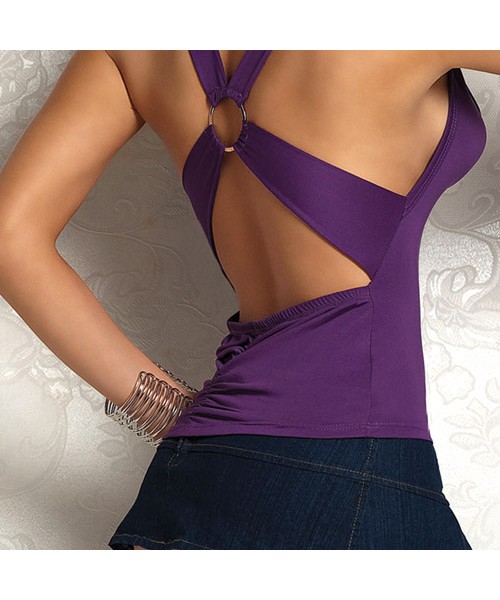 Sexy cowl front o-ring back top purple