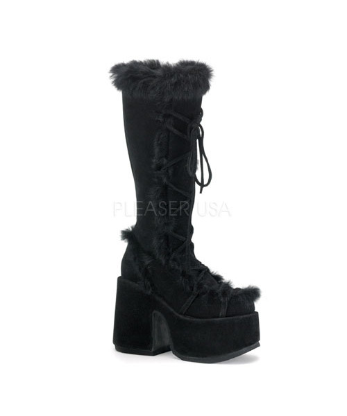 CAMEL-311 - 5" P/F Goth Punk GoGo Blk Faux Suede-Rabbit Fur Knee BT