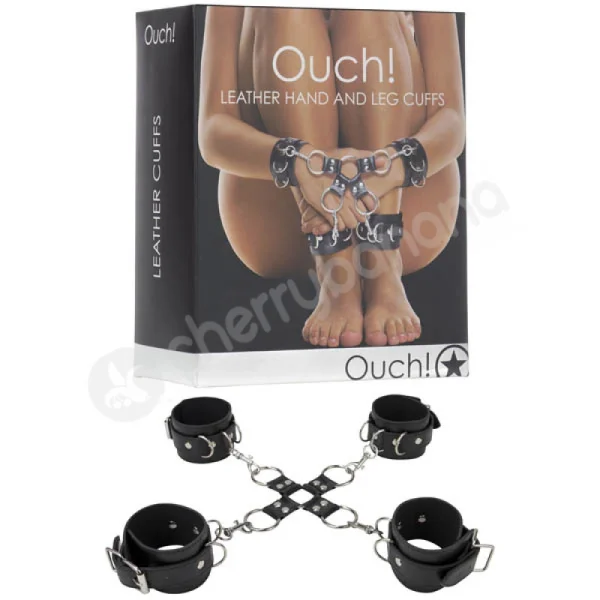Ouch Black Leather Hand And Leg Cuffs