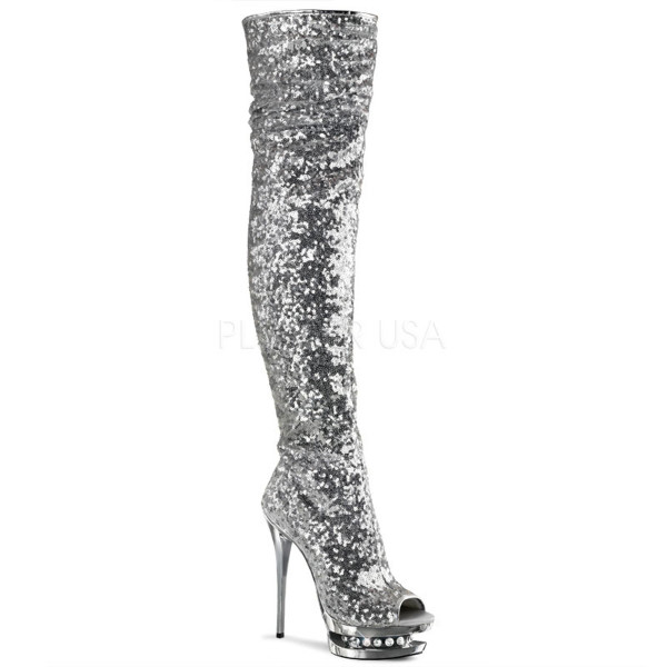 6 inches Heel, 1 1/2 inches Dual PF Open Toe Thigh Boot