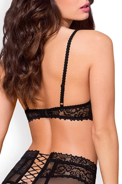 Rosemary Lace & Mesh Bra with Crotchless Gartered Panty By Obsessive — image 4 of 4
