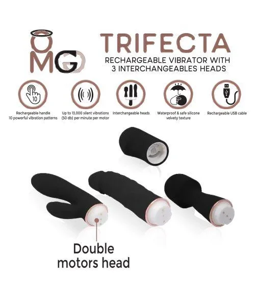 Trifecta Vibrator with 3 Interchangeable Heads Black — image 5 of 6