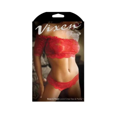 Vixen Rose Thorn Lace Crop Top Matching Panty Red One Size