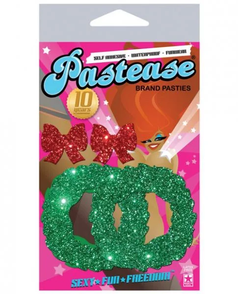 Wreath with Bows Glitter Green Red Pasties
