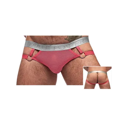 Male Power Mesh Rib Jock Ring Salmon L xl
