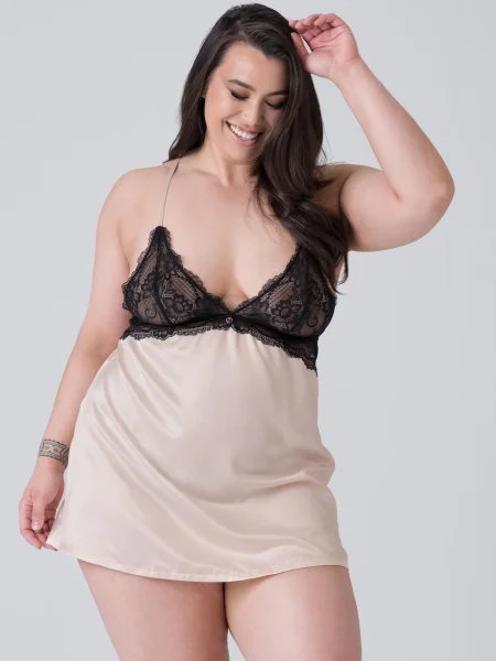 Lovehoney Plus Size Jewel Satin Pearl Blush Chemise Set