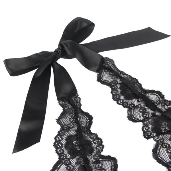 Bondara Flirt Black Lace Ribbon Peplum Teddy — image 4 of 4
