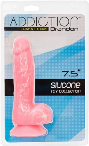 Addiction - Brandon - 7.5" Glow in the Dark Dildo With Balls - Pink
