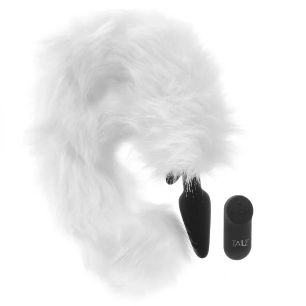 White Fox Tail Vibrating Anal Plug with Remote