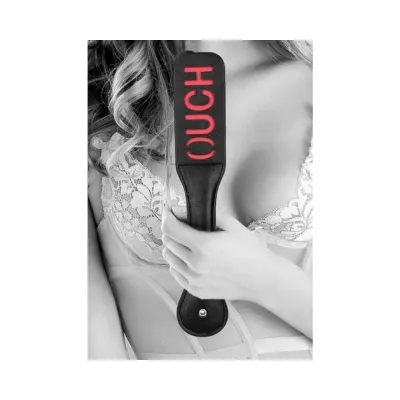 Ouch Black White Bonded Leather Paddle Ouch Black