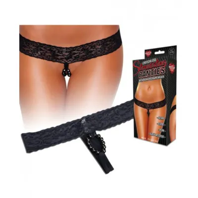 Hustler Crotchless Panties With Pearl Pleasure Beads Black M L