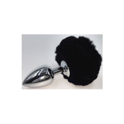 Chrome Butt Plug With Rabbit Tail Black