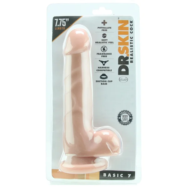 Dr. Skin Basic 7 Inch Realistic Dildo With Balls & Suction Cup by Blush - Vanilla