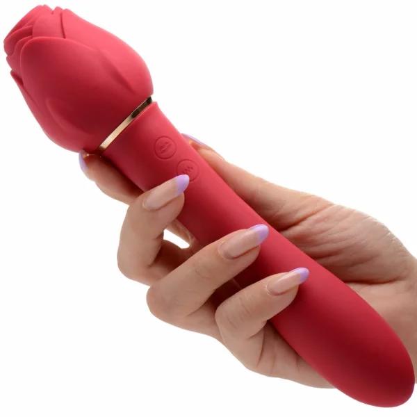 INMI Bloomgasm Dual-Ended Rose Wand Vibrator and Air Pulse Stimulator