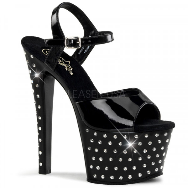 STARDUST-709 - 7" Rhinestone Studded Ankle Strap P/F Sandal