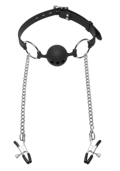 Hinder Breathable Ball Gag + Nipple Clamps