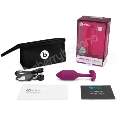 B Vibe Vibrating Snug Plug Medium Purple Weighted Silicone Butt Plug