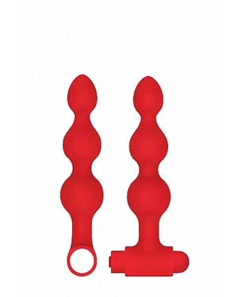 Silicone Usb Rechargeable Anal Set- Red - Red