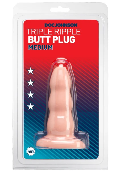 Triple Ripple Butt Plug - Medium White