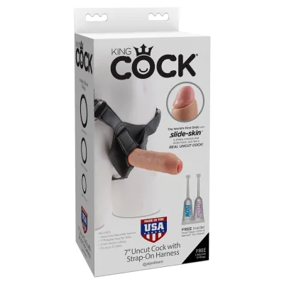 King Cock 7 Inch Uncut With Strap on Harness Flesh