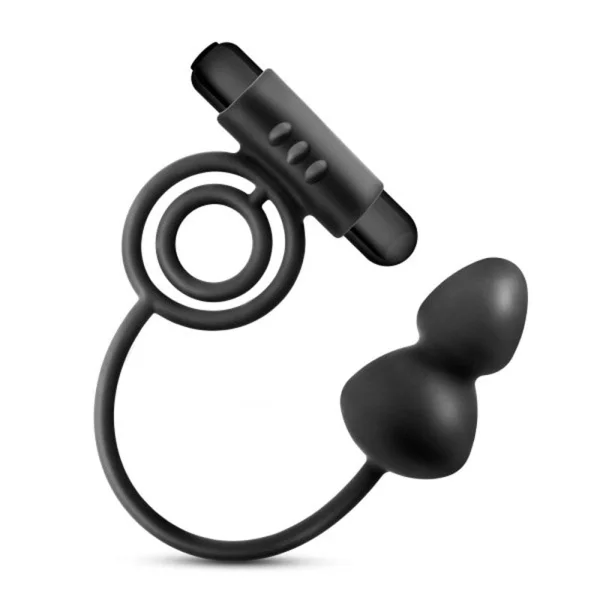 Anal Adventures - Platinum - Silicone Anal Ball  With Vibrating C-Ring - Black