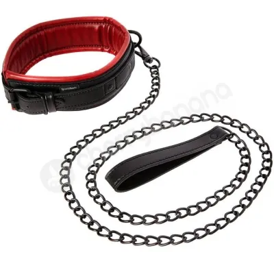 Saffron Red Black Adjustable Vegan Leather Leash Collar