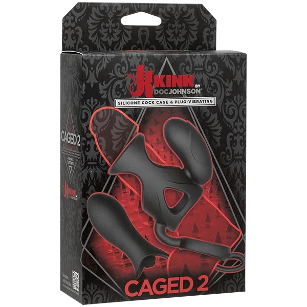 Kink Vibrating Cock Cage w/Ball Strap & Dual Bullets - Black