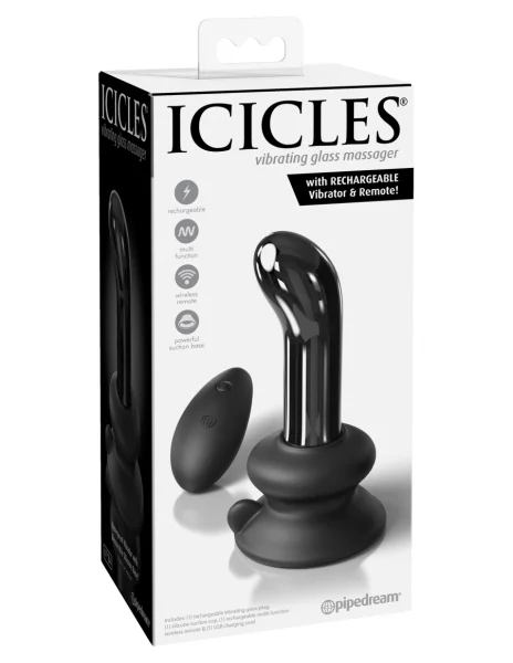 Icicles No. 84 Black Vibrating Glass Prostate Massager by Pipedream