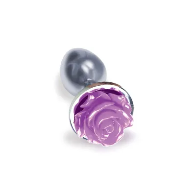 The 9 s the Silver Starter Rose Floral Stainless Steel Butt Plug Rose Purple